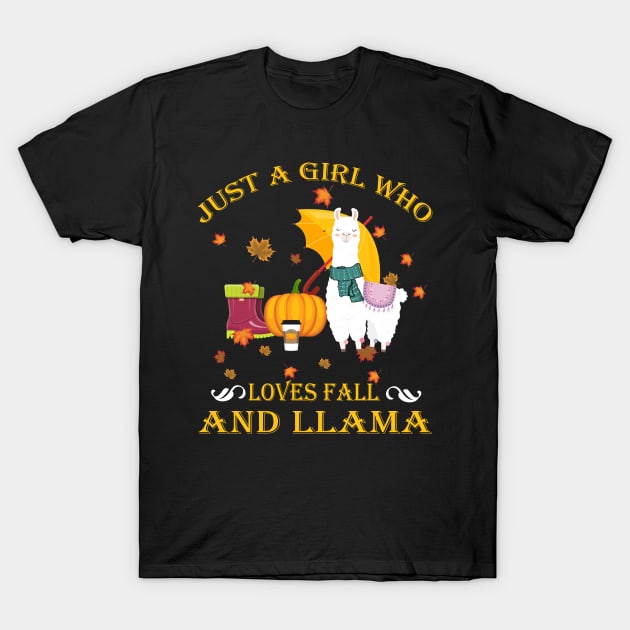 Just A Girl Who Loves Fall & Llama Funny Thanksgiving Gift T-Shirt by LiFilimon